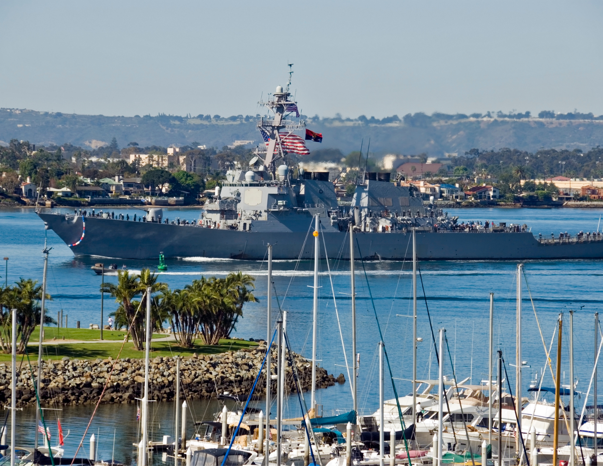 US Navy Battleship in harbor