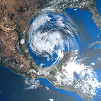 Satellite view of hurricane in the Gulf of Mexico