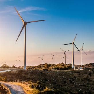 Wind turbines on grassy hill