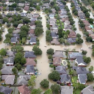 Aerial photo of flooded neighborhood