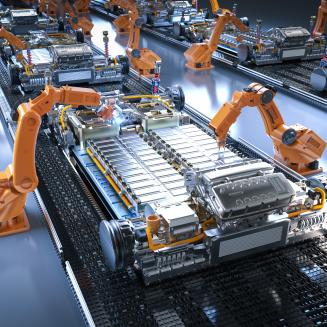 Robotic arms working in a factory