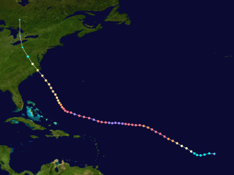 Satellite view rendering of Hurricane Isabel's path