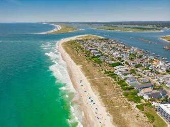 Aerial view of coastal area with houses, Wrightsville Beach, North Carolina