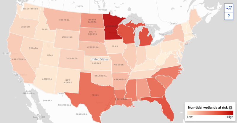 December 2024 map showing non-tidal wetlands at risk